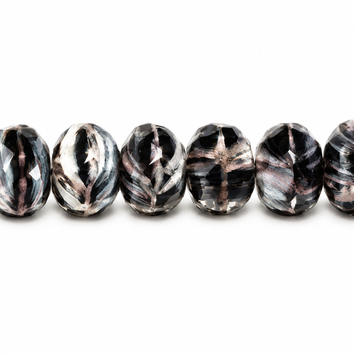 Special Cut Faceted Fire Polished Beads, Striped Dark Gray (26407), Glass, Czech Republic