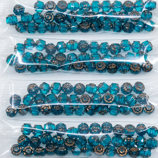 OUTLET 10 grams Cathedral Faceted Fire Polished Beads, 6 x 6 mm, Transparent Aqua Bronze (60140-14415), Glass, Czech Republic
