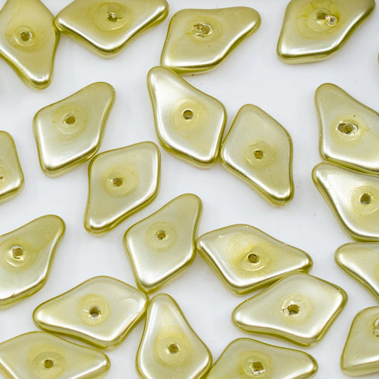 OUTLET 10 grams Pressed Beads, 15 x 10 mm, Pearl Green (pearl-green), Glass, Czech Republic