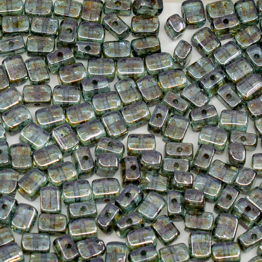 OUTLET 250g Rectangle Beads, 4 x 5 mm, Crystal Stain With Luster Blue (00030-65431), Glass, Czech Republic