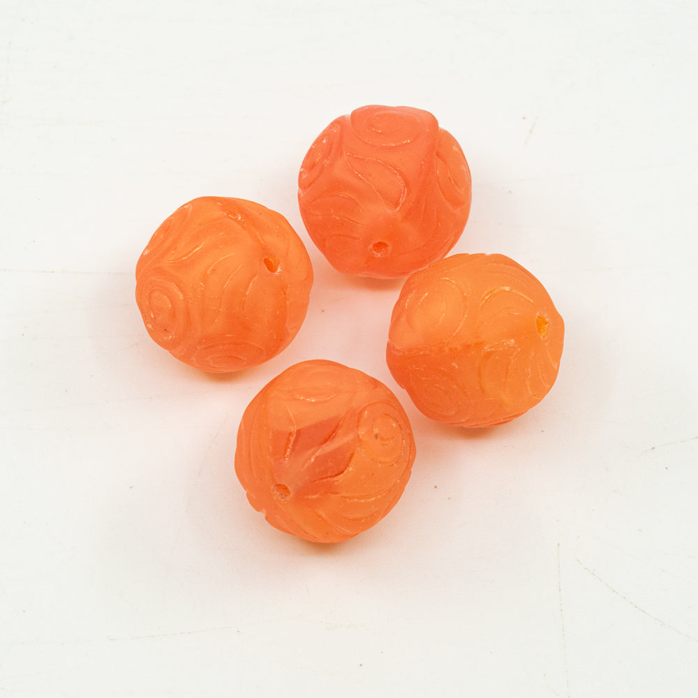 OUTLET 10 grams Round Beads With Ornament, 16 x 16 mm, Silk Orange Matte (97012-84110), Glass, Czech Republic