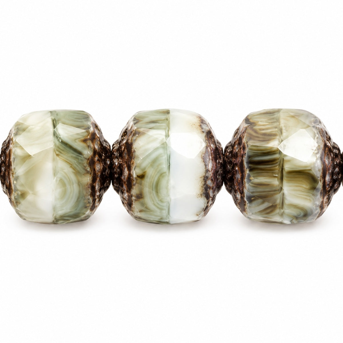 Cathedral Faceted Fire Polished Beads, X3073 Bronze (x3073-14415), Glass, Czech Republic