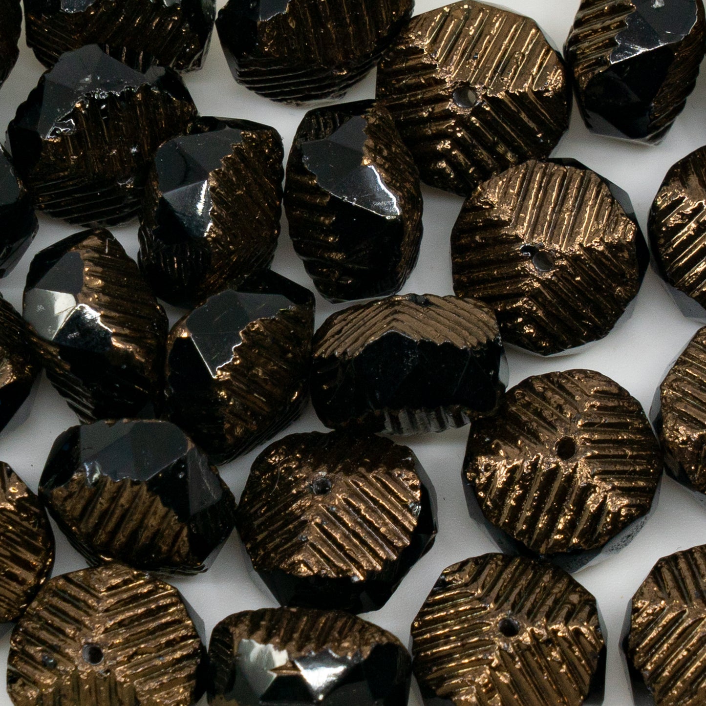 アウトレット 10グラム ファセット加工スペシャルロンデルビーズ ファイアポリッシュ 10 x 14 mm 透明グレーブロンズ (40020-14415) ガラス チェコ共和国