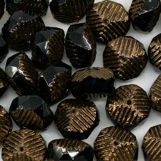 アウトレット 10グラム ファセット加工スペシャルロンデルビーズ ファイアポリッシュ 10 x 14 mm 透明グレーブロンズ (40020-14415) ガラス チェコ共和国