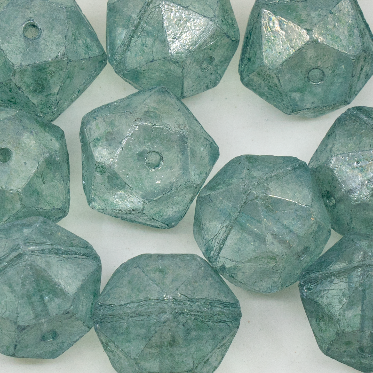 OUTLET 250g Rough English Cut Beads, 24 x 24 mm, Crystal Luster Green Full Coated (00030-14457), Glass, Czech Republic