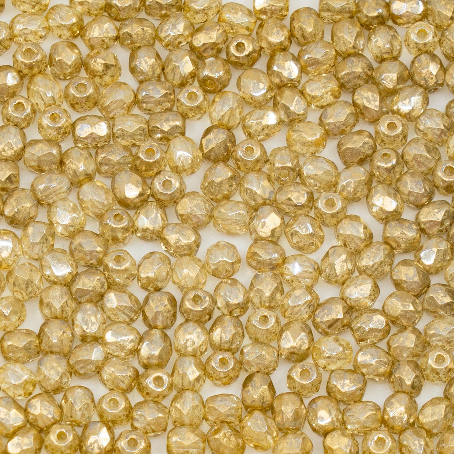 OUTLET 50g Faceted Round Fire Polished Beads, 4 x 4 mm, Super Gold (), Glass, Czech Republic