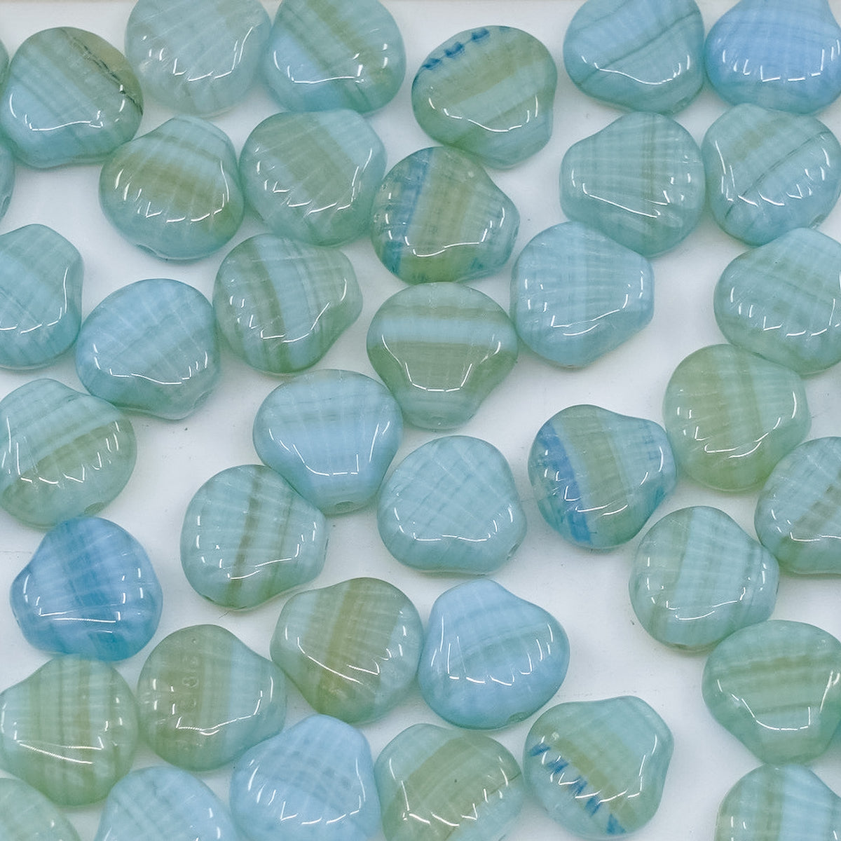 OUTLET 250g/50g Small Flat Shell Beads, 8 x 7 mm, Blue Green Mixed Colors (blue-green-mix), Glass, Czech Republic