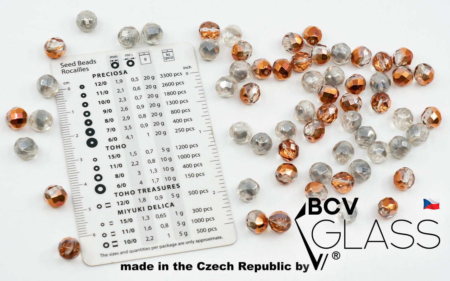 OUTLET 10 grams Faceted Round Fire Polished Beads, 8 x 8 mm, Mixed Colors Copper Gray (mix-copper-gray), Glass, Czech Republic