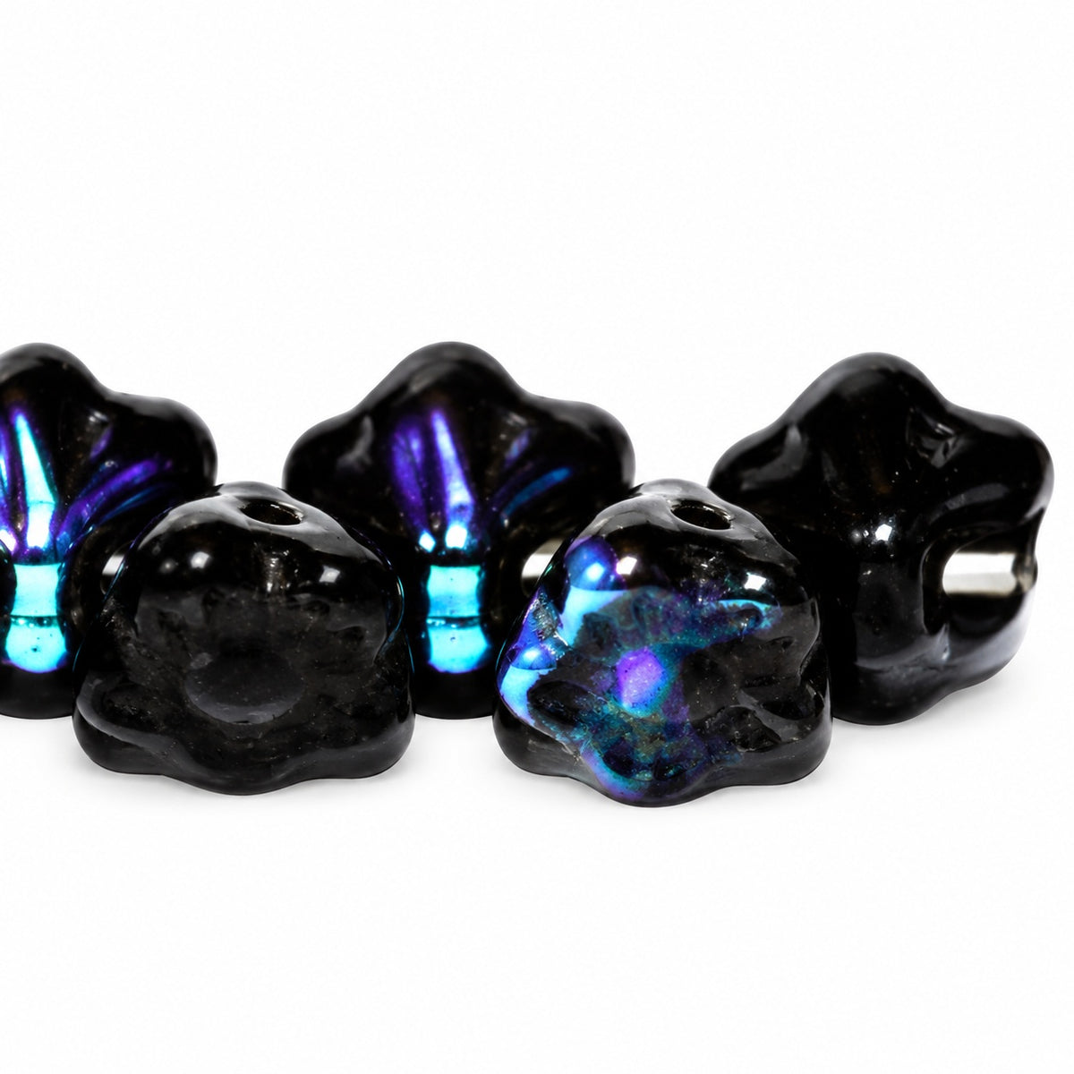 Forget Me Not Beads, Black Ab (23980-28701), Glass, Czech Republic