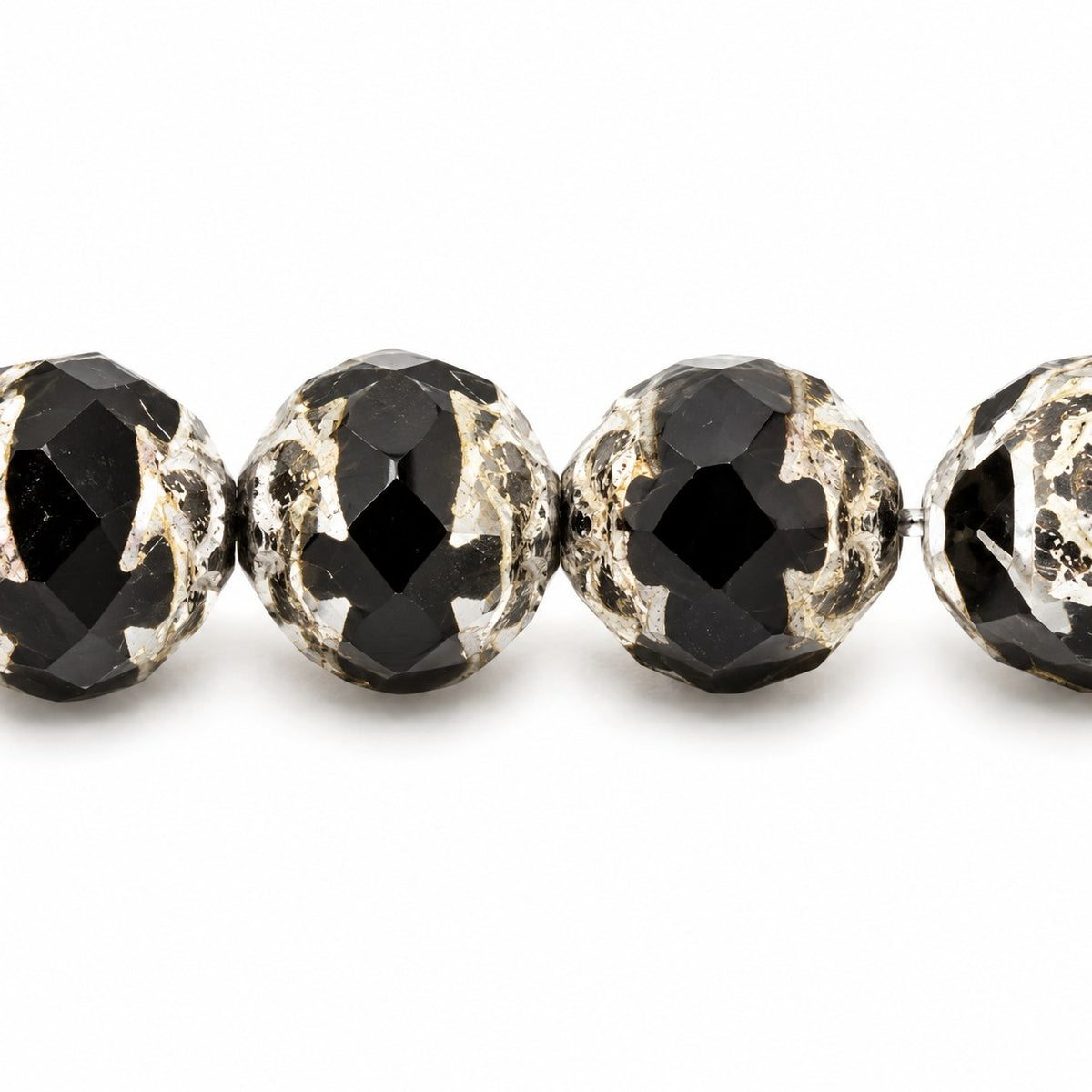 Faceted Fire Polished Beads Special Cut, Black Antique Silver Patina (23980-81002), Glass, Czech Republic