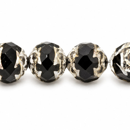 Faceted Fire Polished Beads Special Cut, Black Antique Silver Patina (23980-81002), Glass, Czech Republic