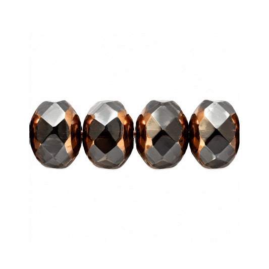 Rondelle Faceted Fire Polish Beads, Black Bronze (23980-14415), Glass, Czech Republic