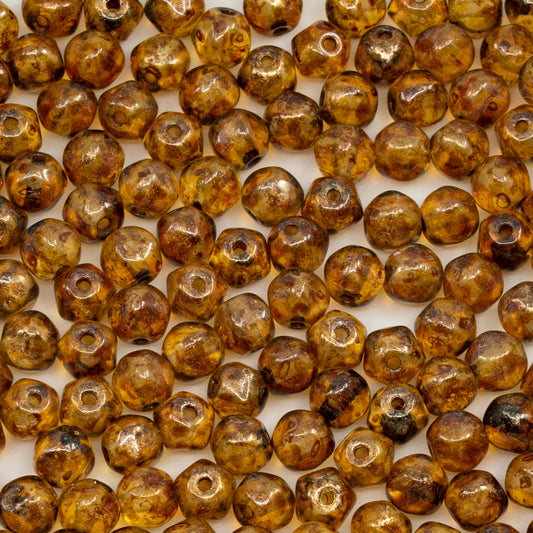 OUTLET 250g/50g English Cut Beads Rounded, 6 x 6 mm, Crystal Travertin Gold Splash (00030-86800-94402), Glass, Czech Republic