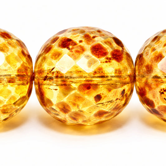 Faceted Round Fire Polish Beads - Small Cut, Crystal Travertin (00030-86800), Glass, Czech Republic