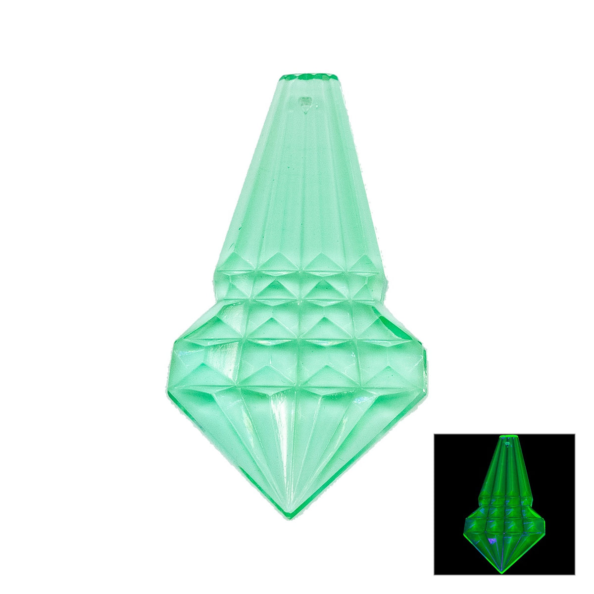 1 pc Uranium Chandelier Trimming Pyramid Cut Prism Pendant (approx. 63x32mm), Light Green, Hand Cut and Polished Glass, Czech Republic, OUTLET
