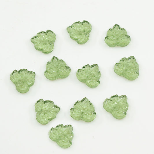 OUTLET 10 grams Merlot Grape Leaf Pendant Beads, 13 x 13 mm, Transparent Green (50200), Glass, Czech Republic