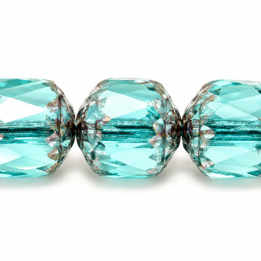 Cathedral Faceted Fire Polished Beads, Transparent Aqua Bronze (60110-14415), Glass, Czech Republic