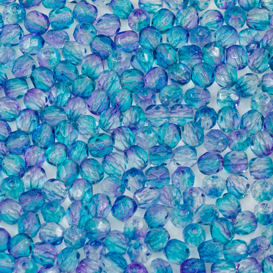 OUTLET 10 grams Faceted Round Fire Polished Beads, 4 x 4 mm, Crystal Blue Purple (00030-blue-purple), Glass, Czech Republic