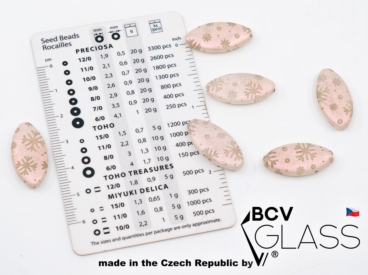 OUTLET 10 grams Pressed Beads, 25 x 12 mm, Crystal Matte FRESCA Snowflakes (00030-84110-snowflakes), Glass, Czech Republic