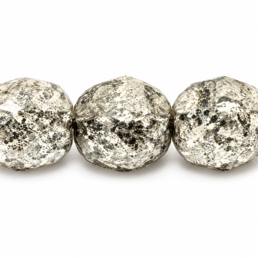 Faceted Special Cut Beads, Black Terracotta Silver (23980-15481), Glass, Czech Republic