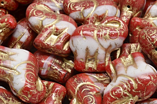 Elephant Beads, Striped Dark Red Gold Lined (26907-54302), Glass, Czech Republic