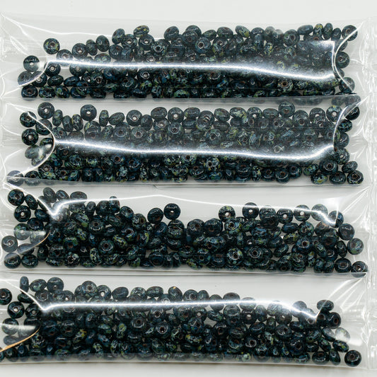 OUTLET 10 克太空盘珠，2 x 3 毫米，黑色石灰华 (23980-86800)，玻璃，捷克共和国