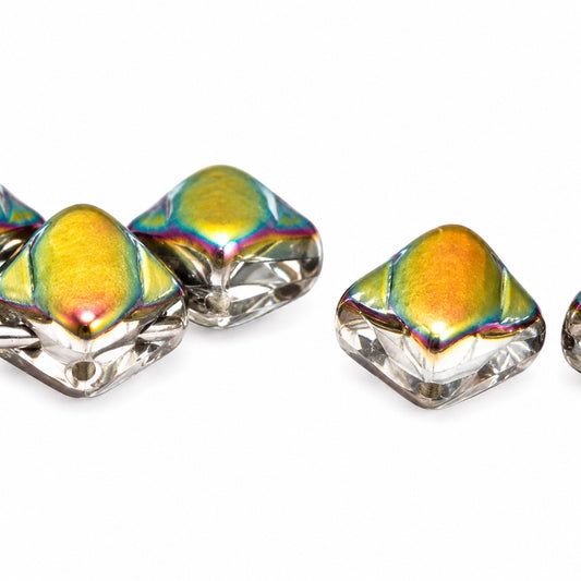 Silky 2-Hole Square Beads, Crystal Crystal Vitrail Medium Coating (00030-28101), Glass, Czech Republic