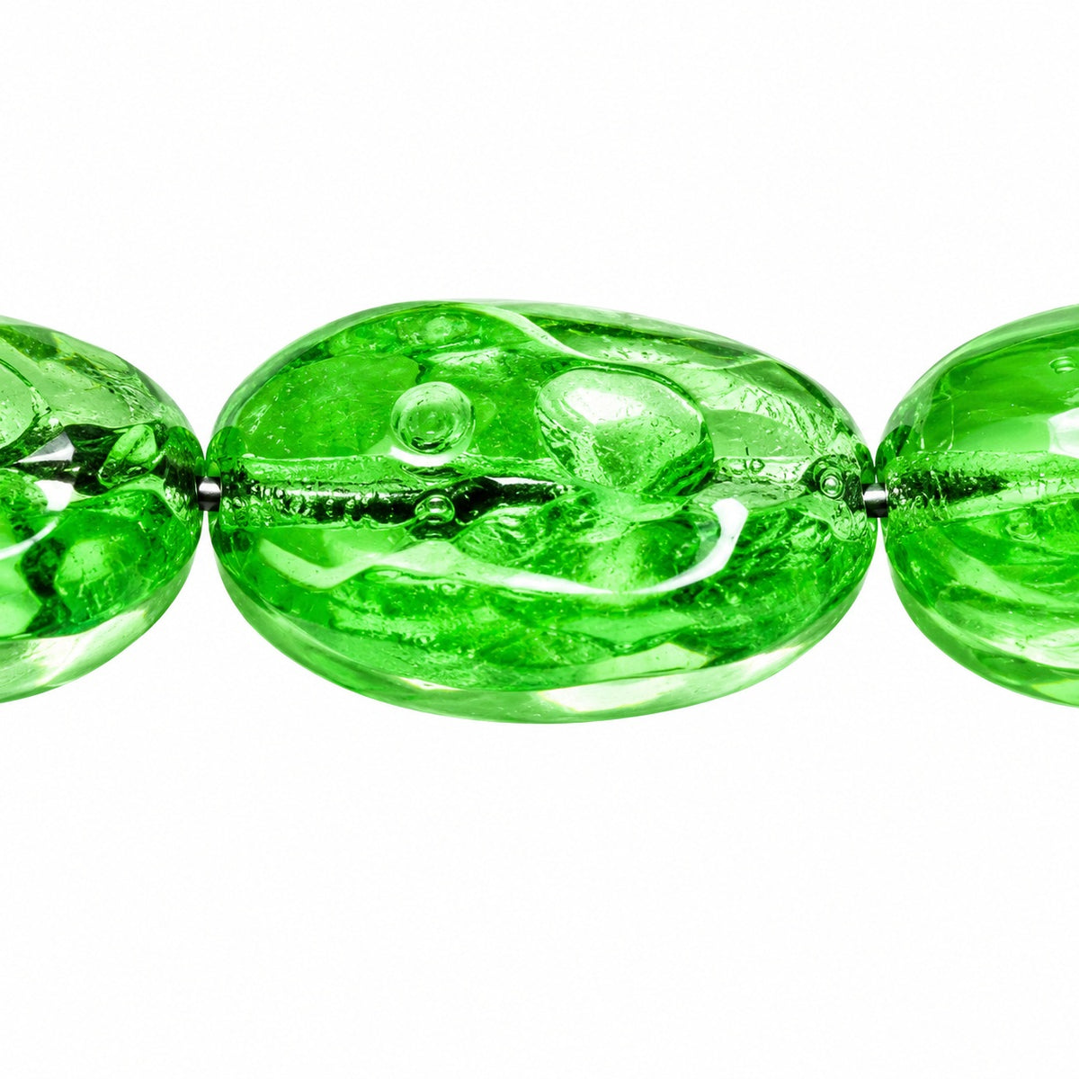 Skull In Oval Beads, Transparent Green (50110), Glass, Czech Republic