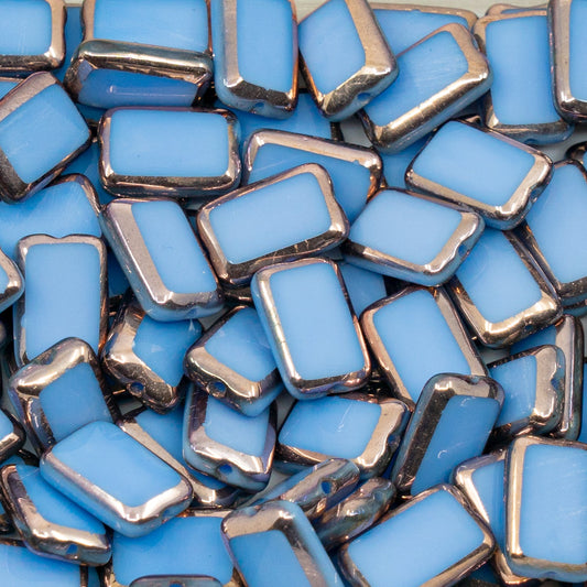 OUTLET 250g Tbale Cut Rectangle Beads, 12 x 8 mm, Opaque Blue Capri Gold 2x (33010-27101-x2), Glass, Czech Republic
