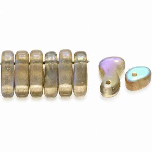 2-Hole Pressed Beads, Transparent Gray Matte Ab (40030-84110-28701), Glass, Czech Republic