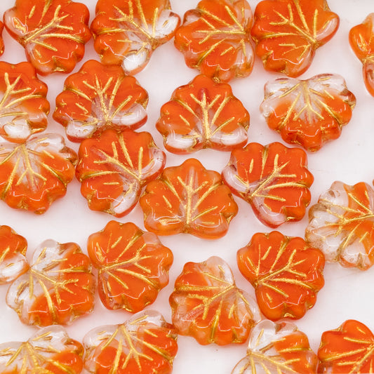 OUTLET 250g/50g Maple Leaf Beads, 13 x 11 mm, Red Gold Lined Matte (R0942-54302-84100), Glass, Czech Republic