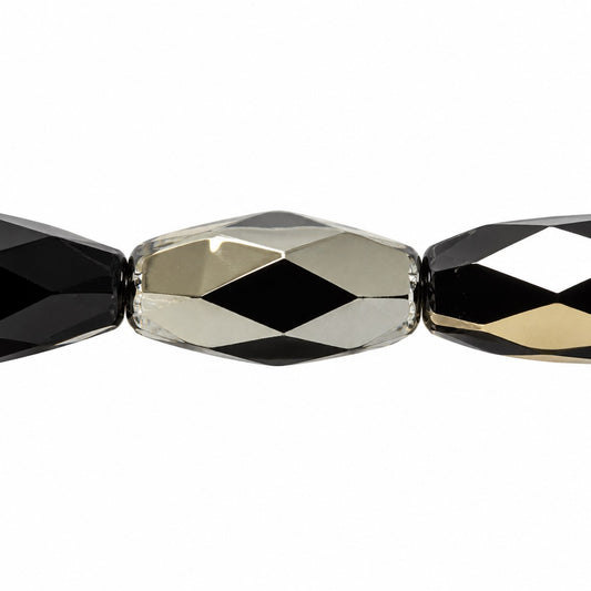 Fire Polished Faceted Oval Beads, Black Crystal Bronze Capri (23980-22601), Glass, Czech Republic
