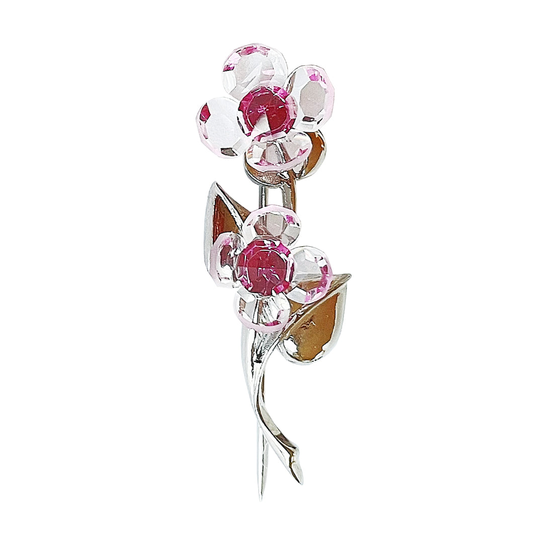 Brooch Flower Jewelry Metal Jewelry, Czech Crystal Glass Preciosa, Czech Bohemia PRECIOSA BEAUTY Jewelry, Crystal Clear / White, Pink