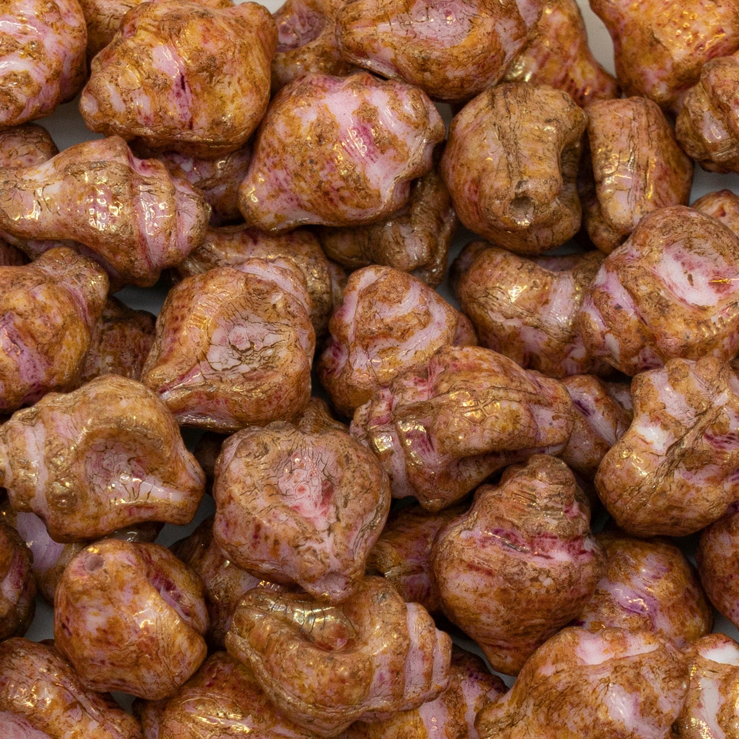 アウトレット 250g/50g ミュレックスシェルビーズ、15 x 12 mm、ホワイトピンクラスターセネガル（02010-65491）、ガラス、チェコ