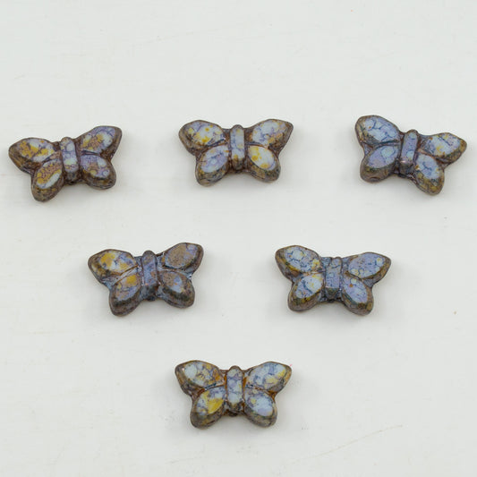 OUTLET 5 grams Table Cut Butterfly Beads, 20X12 x  mm, White Senegal Blue (WHITE-SENEGAL-BLUE), Glass, Czech Republic