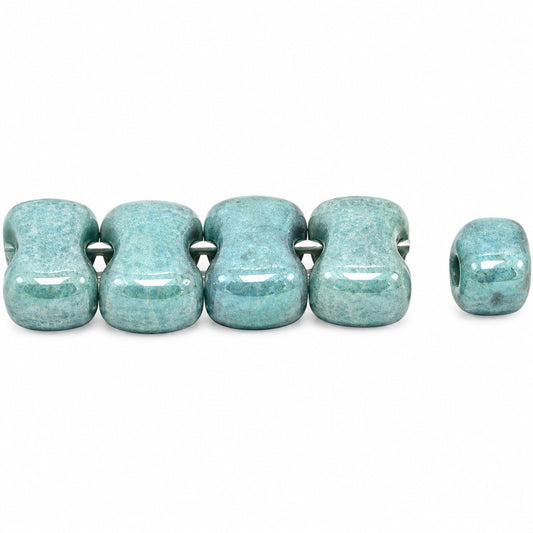 2-Hole Pressed Beads, Chalk White Luster Blue Full Coated (03000-14464), Glass, Czech Republic