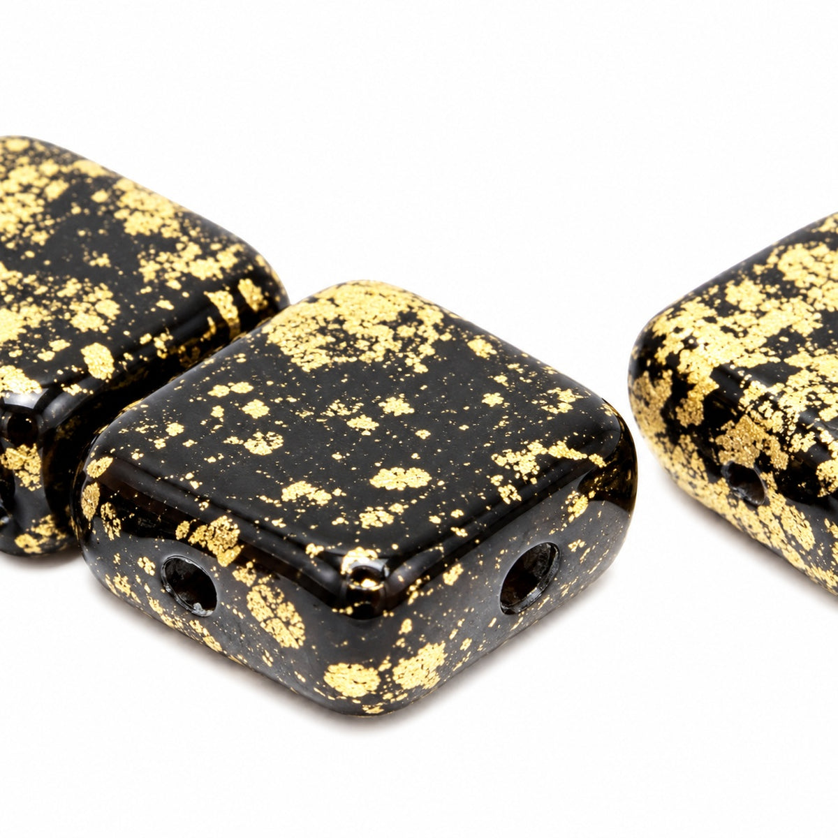 2-Hole Tile Beads, Black 47901 (23980-47901), Glass, Czech Republic