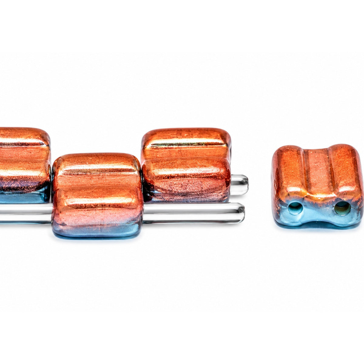 Silky 2-Hole Square Beads, Turquoise Blue Matte Rose Gold Capri (63030-84110-27101), Glass, Czech Republic
