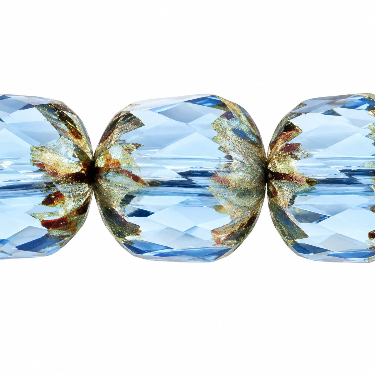 Faceted Fire Polished Beads Special Cut, Transparent Blue Stain Strong (30040-86805), Glass, Czech Republic