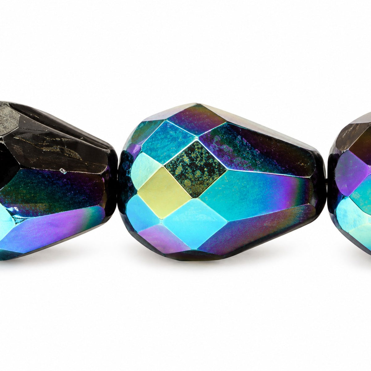 Faceted Fire Polished Beads Special Cut, Black Ab (23980-28701), Glass, Czech Republic