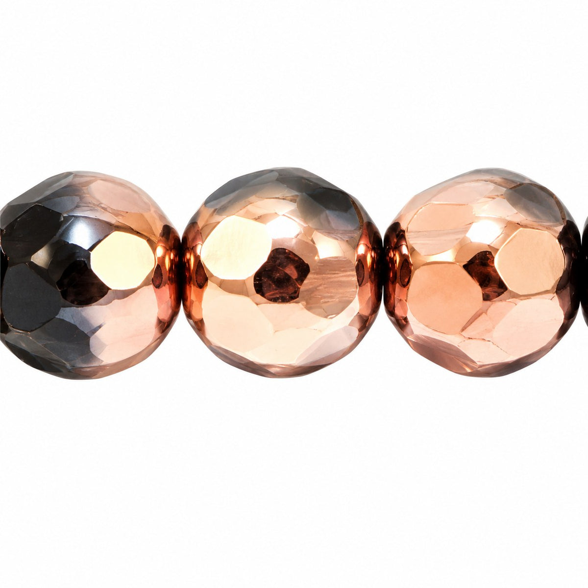 Fire Polished Faceted Round Beads Special Cut, Black Rose Gold Capri (23980-27101), Glass, Czech Republic
