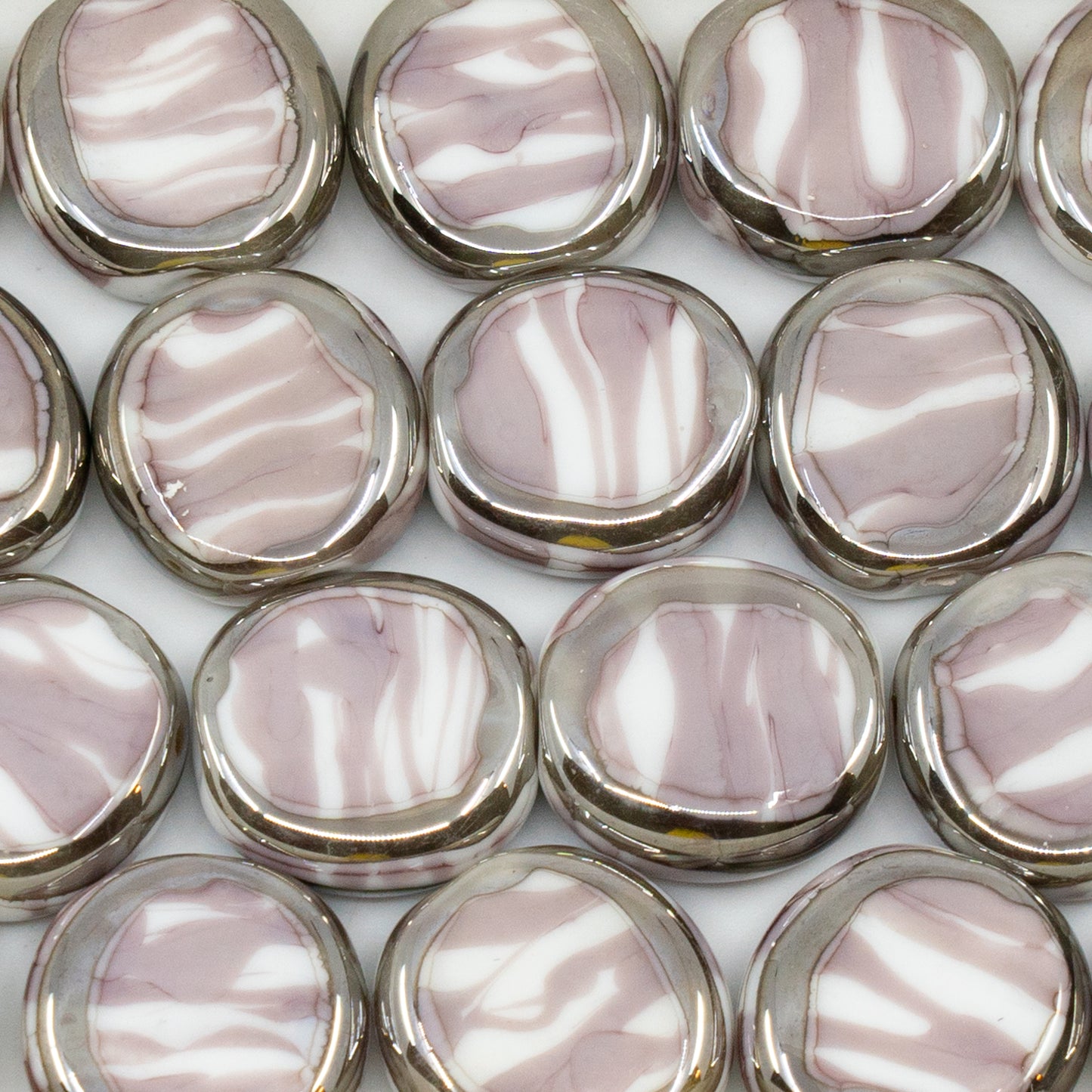 OUTLET 1 pc Handmade Lampwork Beads (flat coin), 16 x 16 mm, Chalk White 23040 S (03000-23040-s), Glass, Czech Republic