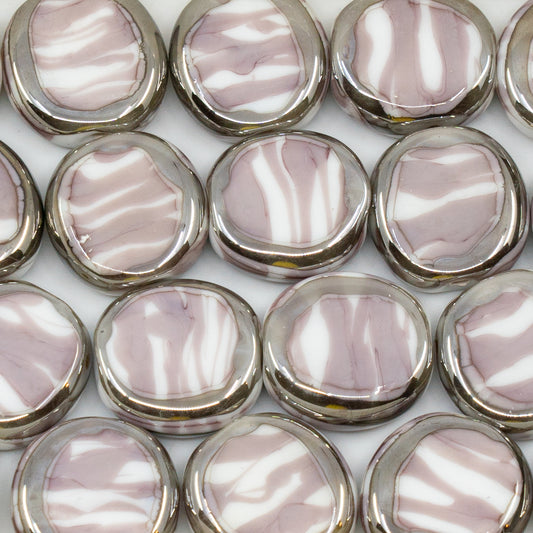 OUTLET 1 pc Handmade Lampwork Beads (flat coin), 16 x 16 mm, Chalk White 23040 S (03000-23040-s), Glass, Czech Republic