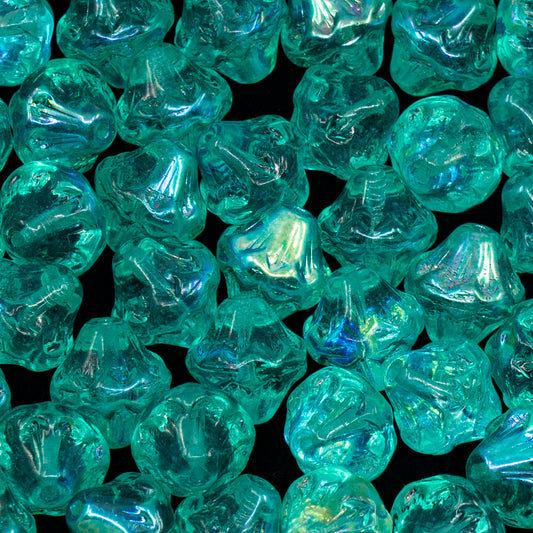 OUTLET 10 grams Lantern Pressed Glass Beads, 11 x 11 mm, Crystal Light Turquoise Ab (00030-34309-AB), Glass, Czech Republic