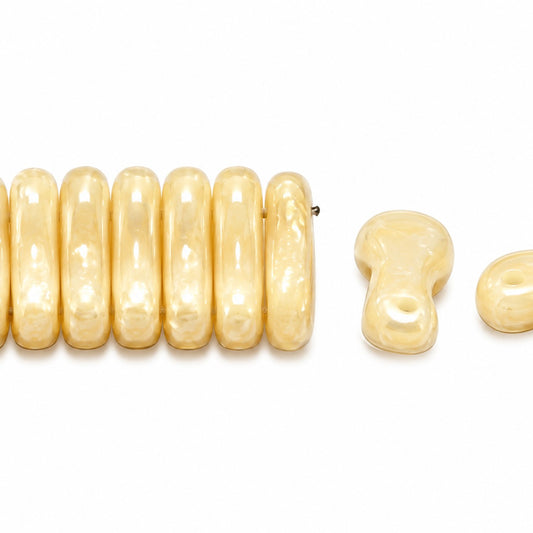 2-Hole Pressed Beads, Opaque Beige Crystal Bronze Capri (13010-22601), Glass, Czech Republic