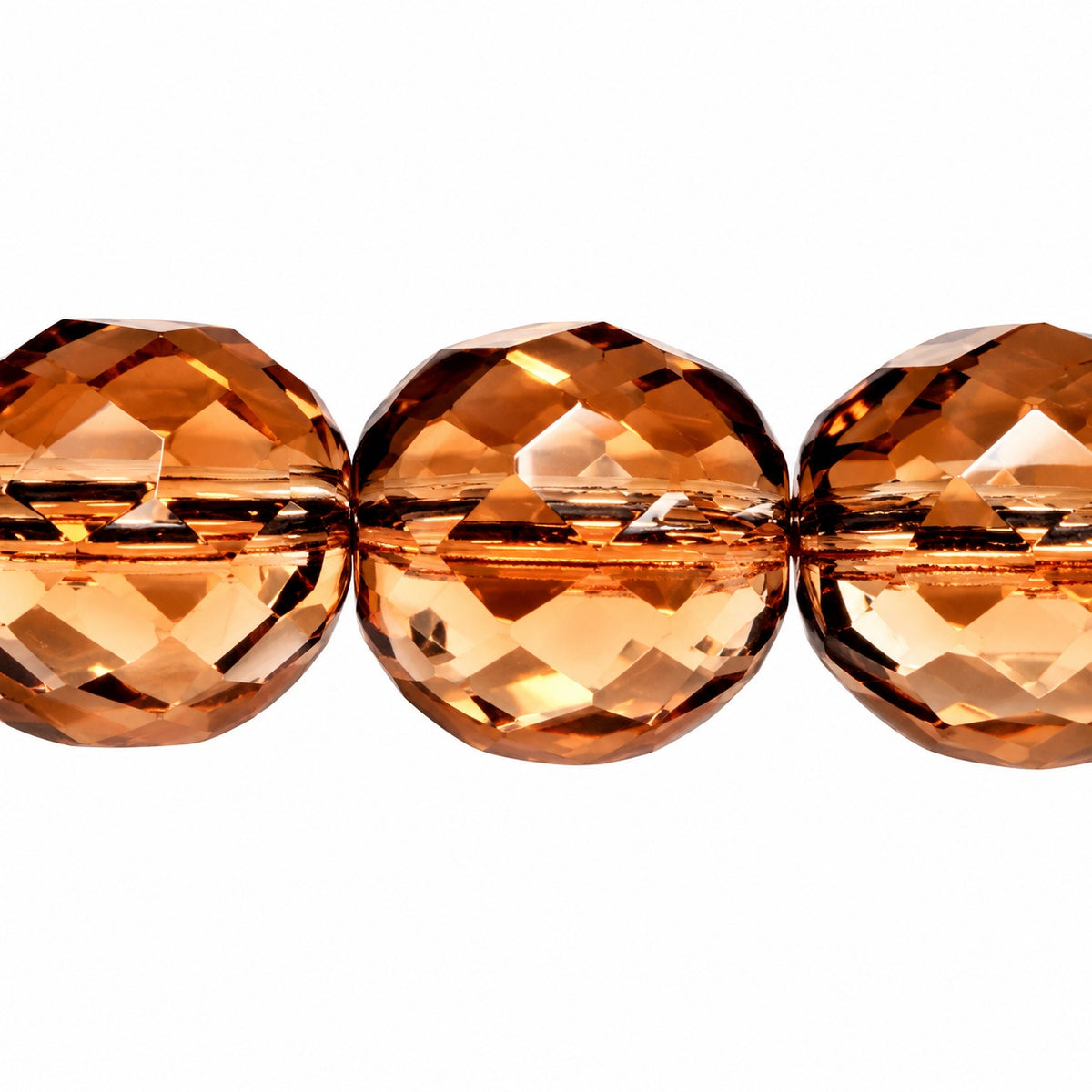 Faceted Round Fire Polished Beads, Transparent Brown (10200), Glass, Czech Republic
