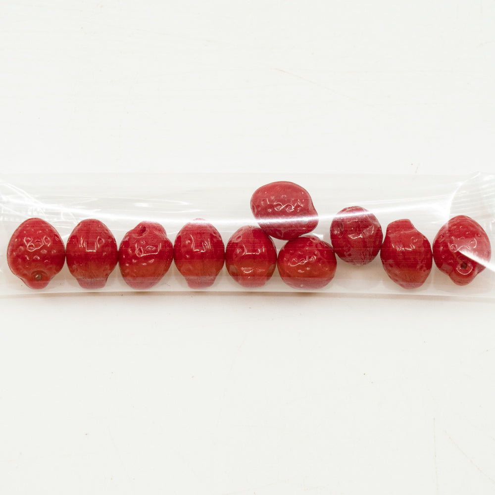 OUTLET 10 grams Strawberry Friut Pressed Glass Beads, 7 x 11 mm, Opaque Red (93200), Glass, Czech Republic