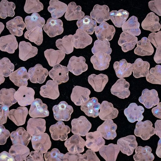 OUTLET 250g/50g Bell Flower Beads, 4 x 6 mm, Transparent Pink Etched Ab (70120-etch-28701), Glass, Czech Republic