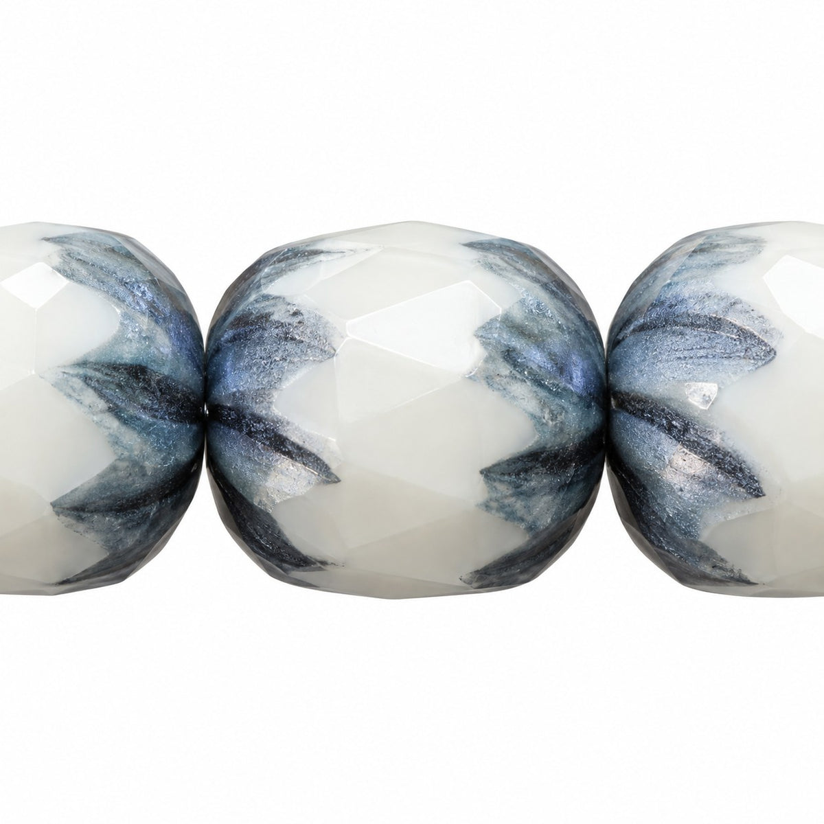 Faceted Fire Polished Beads Special Cut, White Matte Luster Blue Full Coated (02010-84110-14464), Glass, Czech Republic