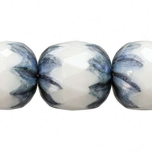 Faceted Fire Polished Beads Special Cut, White Matte Luster Blue Full Coated (02010-84110-14464), Glass, Czech Republic